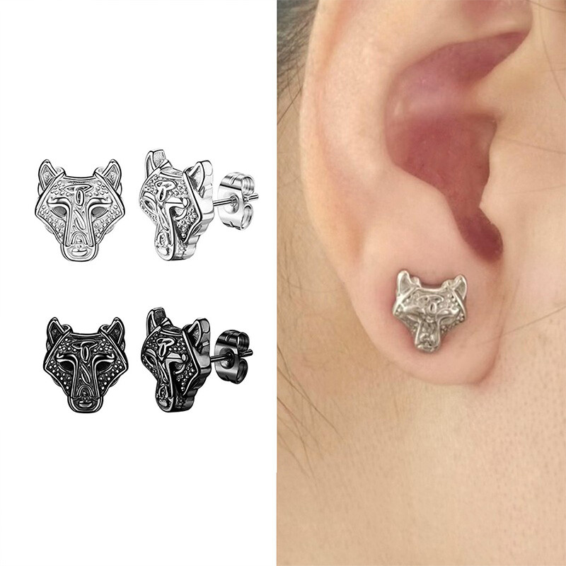 1pora gotikinių vikingų runų auskarų, skirtų moterims, vyrams, nerūdijančio plieno kubinio cirkonio akmens pankroko auskarų vėrimo papuošalai