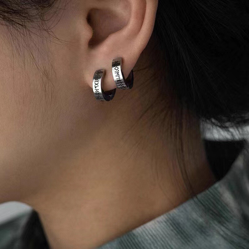 1pora gotikinių vikingų runų auskarų, skirtų moterims, vyrams, nerūdijančio plieno kubinio cirkonio akmens pankroko auskarų vėrimo papuošalai