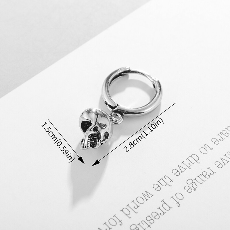 Cercei retro cu craniu placat cu argint Cercei hipoalergenici gotici cu cap fantomă pentru bărbați și femei Bijuterii punk rock de stradă