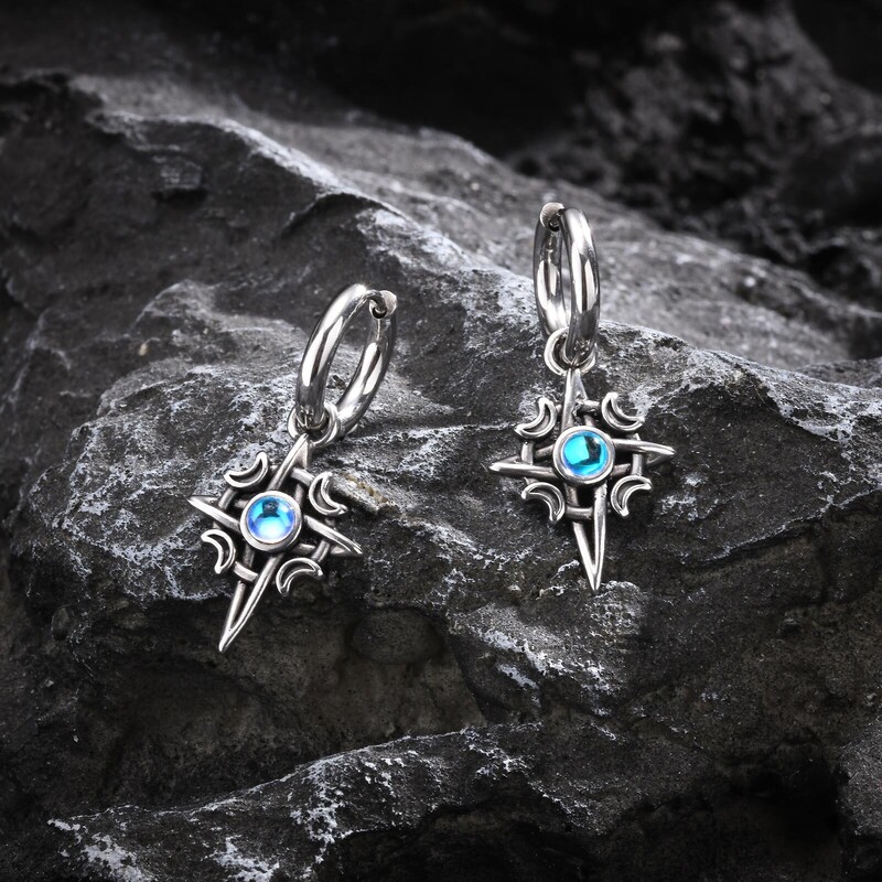 Moonstone nerūsējošā tērauda stīpas auskari vīriešiem, zēniem, ūdensizturīgs nerūsējošā tērauda zvaigžņu auss, jaunas modes hiphop rotaslietas dāvanas