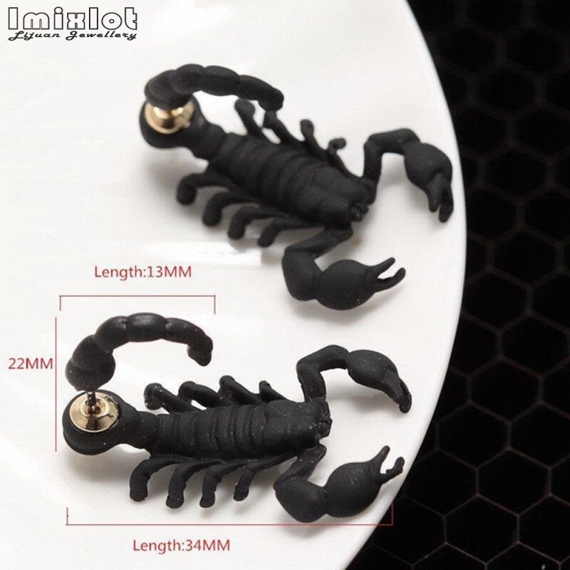Panka stila gotikas 3D dzīvnieku metāla Scorpion Ear Stud auskari vīriešiem sievietēm Harajuku modes rotaslietas 1 pāris Brincos