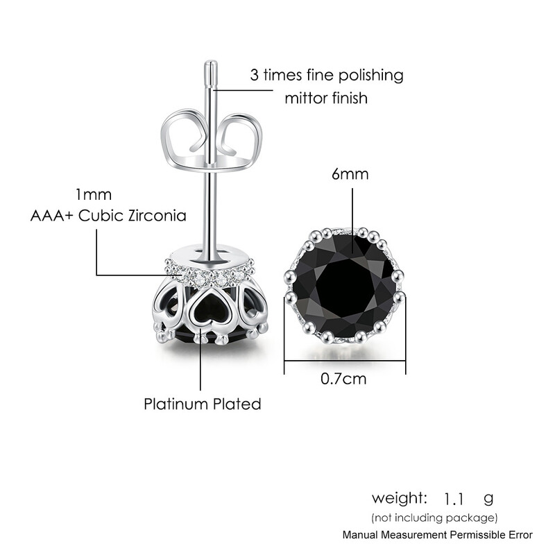 Stud Auskari Unisex Ausu pīrsings Vīriešiem Sievietēm 6mm Melns Cirkons Stilīgs Vienkāršība Sudraba Krāsa Hip Hop Juvelierizstrādājumu Dāvanu Vairumtirdzniecība