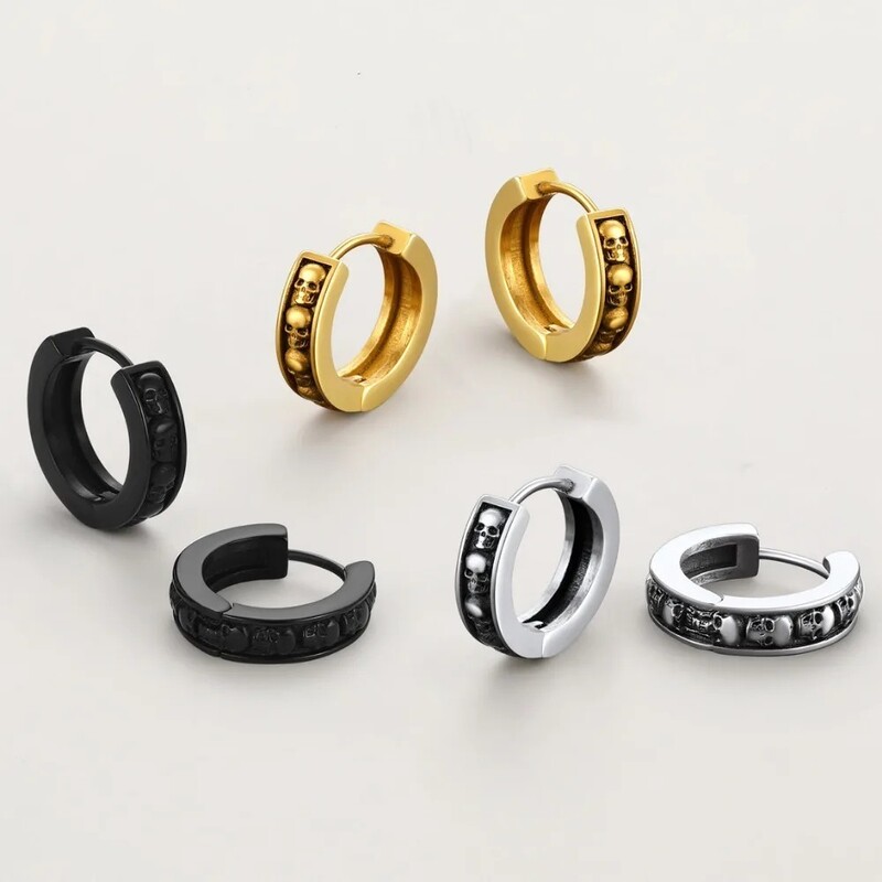 ChainsPro nerūsējošā tērauda galvaskausa stīpas auskari vīriešiem sievietēm skelets Huggie retro vintage gotikas panks unisex ikdienas rotaslietas CP903