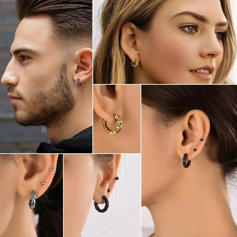 ChainsPro nerūsējošā tērauda galvaskausa stīpas auskari vīriešiem sievietēm skelets Huggie retro vintage gotikas panks unisex ikdienas rotaslietas CP903