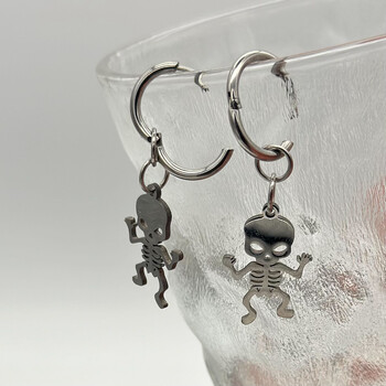 Пънк готически обеци Huggie Skeleton от неръждаема стомана за жени Мъже Y2K Emo Skull Drop Earrings