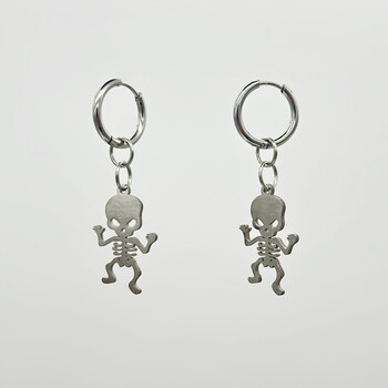 Пънк готически обеци Huggie Skeleton от неръждаема стомана за жени Мъже Y2K Emo Skull Drop Earrings