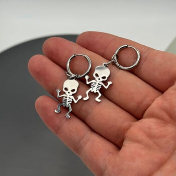 Пънк готически обеци Huggie Skeleton от неръждаема стомана за жени Мъже Y2K Emo Skull Drop Earrings