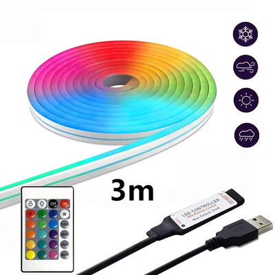 Bandă lumini neon LED RGB Telecomandă USB Flexibil Silicon Lumină de Crăciun Impermeabil 108 LED-uri/M Decorarea camerei în aer liber