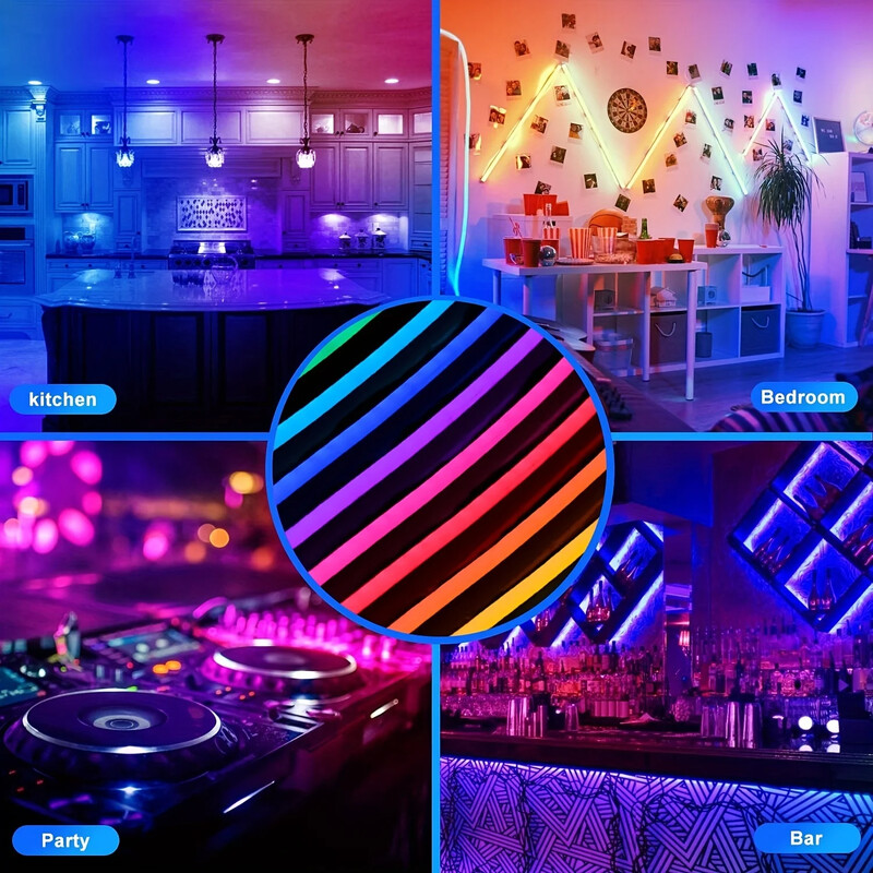 Bandă lumini neon LED RGB Telecomandă USB Flexibil Silicon Lumină de Crăciun Impermeabil 108 LED-uri/M Decorarea camerei în aer liber