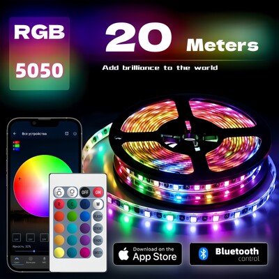 LED juostinė lemputė RGB 1-20M 5050 12/LED USB Bluetooh lanksti lempos juosta su nuotolinio valdymo pulteliu, skirta televizoriaus apšvietimui namų vakarėliui dekoruoti