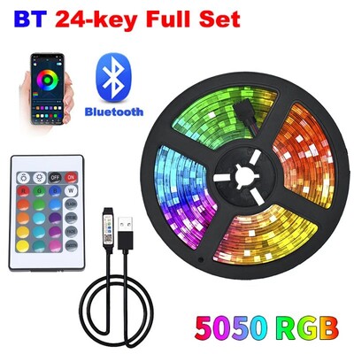 LED juostinė lemputė RGB 1-20M 5050 12/LED USB Bluetooh lanksti lempos juosta su nuotolinio valdymo pulteliu, skirta televizoriaus apšvietimui namų vakarėliui dekoruoti