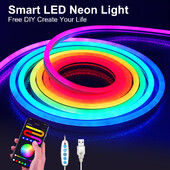 Bandă de lumină cu neon LED 1/2/3M Silicon Neon Corda Lumină Sincronizare muzică Aplicație DIY MeRGBW Bandă de urmărire multicoloră pentru decorarea peretelui camerei