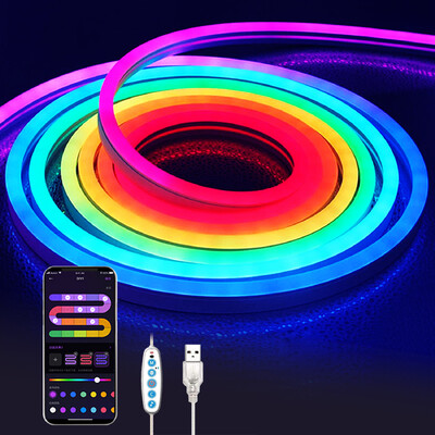 Bandă de lumină cu neon LED 1/2/3M Silicon Neon Corda Lumină Sincronizare muzică Aplicație DIY MeRGBW Bandă de urmărire multicoloră pentru decorarea peretelui camerei