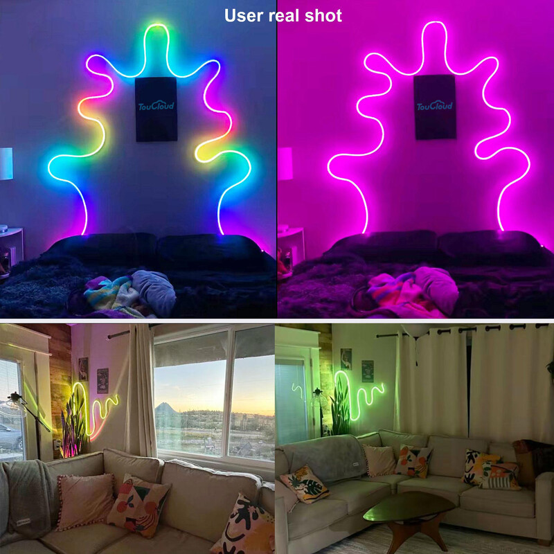 Bandă de lumină cu neon LED 1/2/3M Silicon Neon Corda Lumină Sincronizare muzică Aplicație DIY MeRGBW Bandă de urmărire multicoloră pentru decorarea peretelui camerei