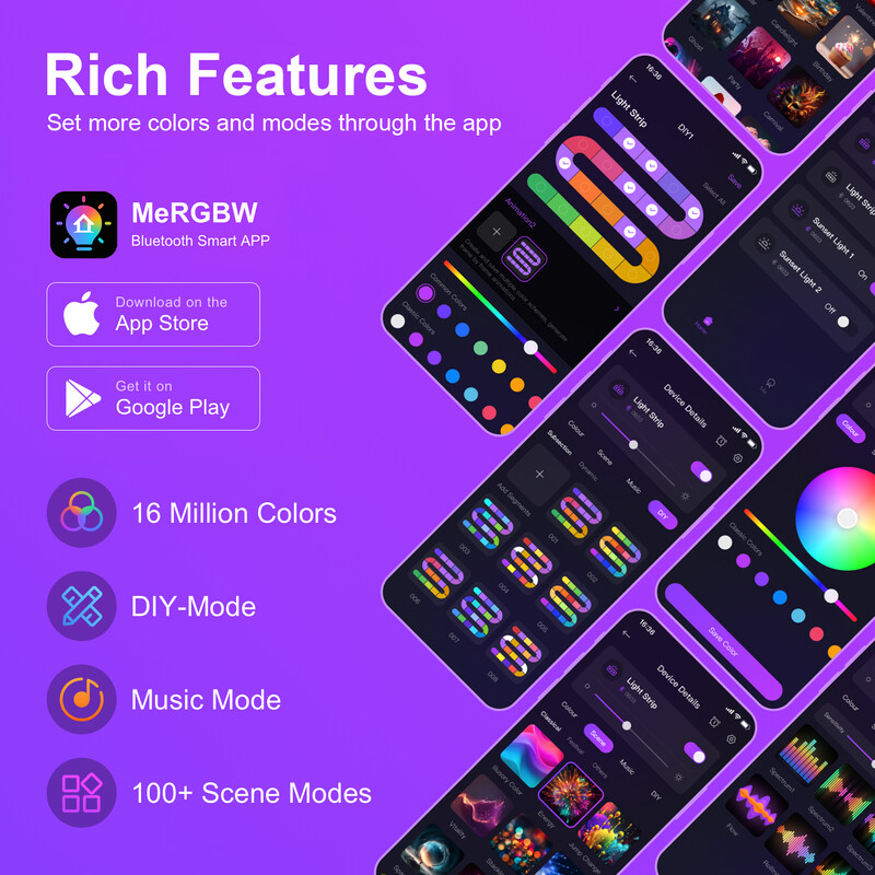 Bandă de lumină cu neon LED 1/2/3M Silicon Neon Corda Lumină Sincronizare muzică Aplicație DIY MeRGBW Bandă de urmărire multicoloră pentru decorarea peretelui camerei