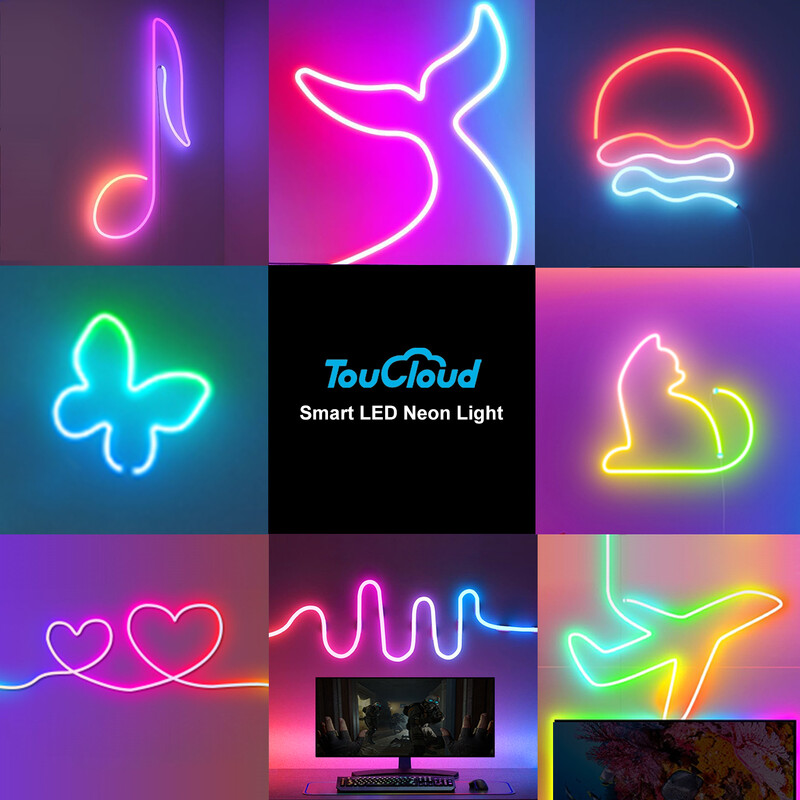 Bandă de lumină cu neon LED 1/2/3M Silicon Neon Corda Lumină Sincronizare muzică Aplicație DIY MeRGBW Bandă de urmărire multicoloră pentru decorarea peretelui camerei