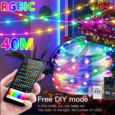 40M RGBIC LED-füzér WS2812B Bluetooth USB Music Dream Color Light 5V Karácsonyi Születésnapi Party Girland Decor Fairy Lights Home