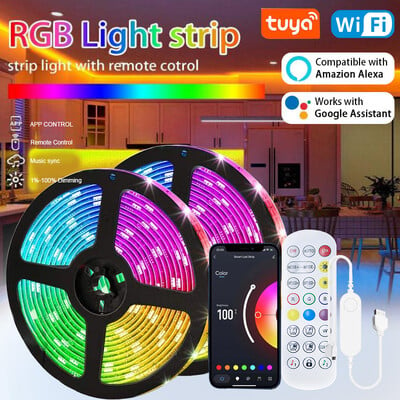 Tuya LED Strip Light WIFI APP Control 5050 RGB Led Lights Alexa Flexible Ribbon Luces Led 5V USB TV Háttérvilágítás Szobadekoráció