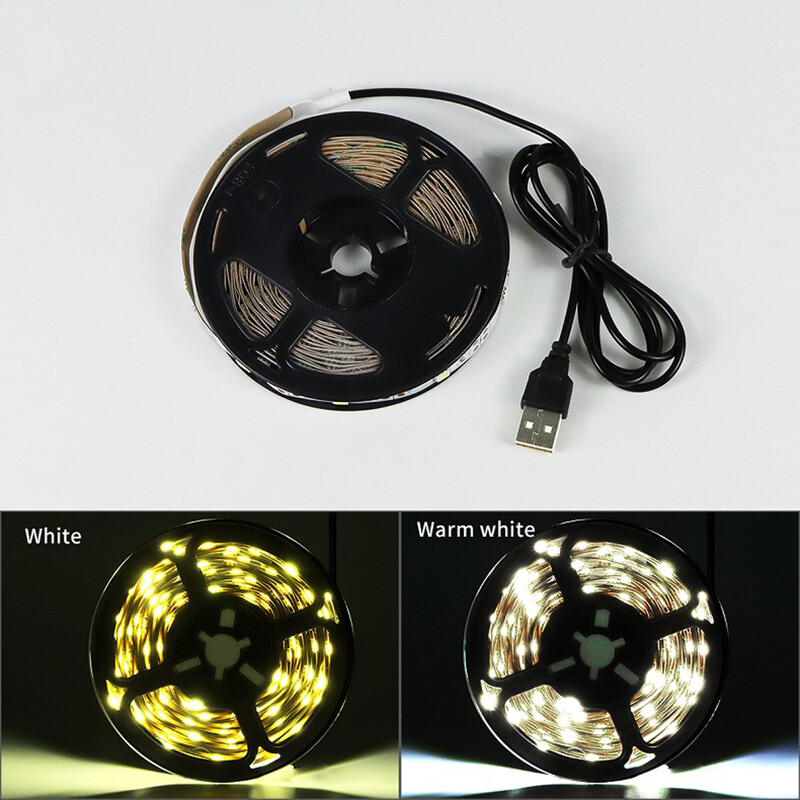 5 V USB LED juostinė lemputė SMD 2835 1M 2M 3M 4M 5M balta/šiltai balta lankstus apšvietimo juostelė televizoriaus fono juosta namų dekoro lempa