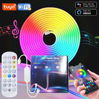 Tuya WIFI Neon LED szalaglámpák APP és távirányító 5 V vízálló neon szalaglámpa RGB szalag otthoni kültéri dekor világításhoz