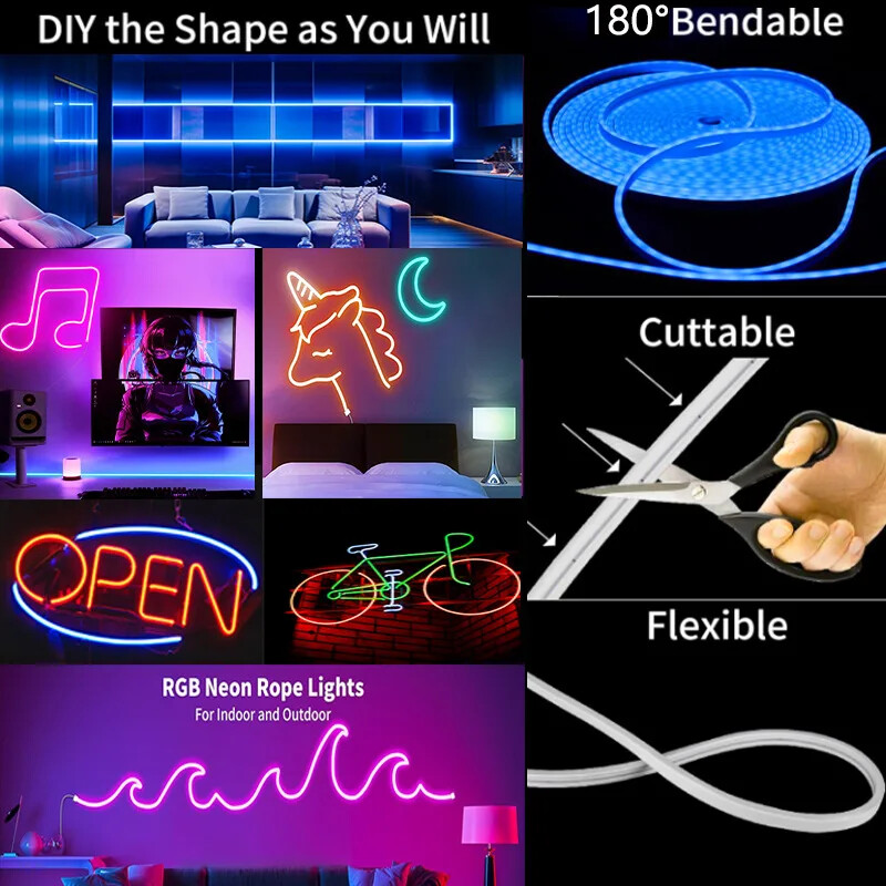DC5V USB Neon RGB szalagos LED lámpa Tuya WiFi Smart Strip Light IP67 Vízálló RGB DIY flexibilis szalag Dream 16 színű Alexához