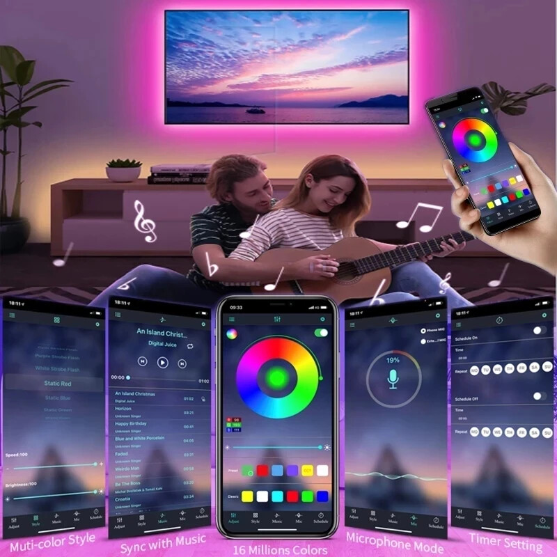 USB LED szalagos lámpák RGB 5050 LED lámpa Bluetooth App Control Rugalmas LED lámpa szalag szoba dekorációhoz TV háttérvilágítású dióda szalag