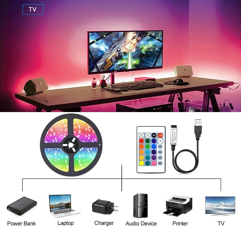 USB LED szalagos lámpák RGB 5050 LED lámpa Bluetooth App Control Rugalmas LED lámpa szalag szoba dekorációhoz TV háttérvilágítású dióda szalag