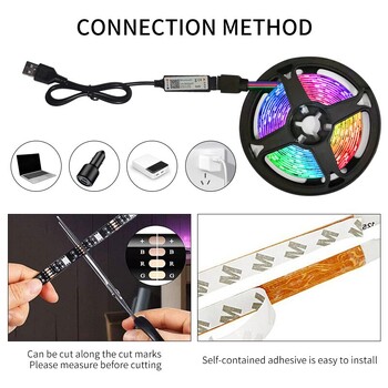 3M USB RGB LED Strip Light 60Leds 5V SMD2835 Bluetooth Control Flexible Strip Lamp για Υπνοδωμάτιο Υπολογιστή TV Backlight