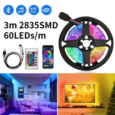 3M USB RGB LED szalaglámpa 60 LED 5V SMD2835 Bluetooth vezérlésű rugalmas szalaglámpa hálószoba számítógéphez TV háttérvilágítás