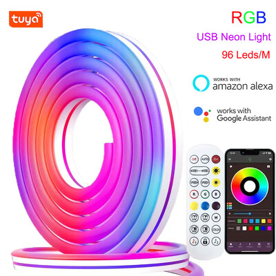 5V RGB neon LED bandă 1M 2M 3M 5M WiFi bandă flexibilă impermeabilă funcționează cu aplicația Tuya/Smart Life/Alexa pentru iluminat TV Home Decor