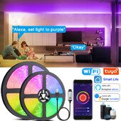 Viedās Wi-Fi LED sloksnes gaismas RGB 5050 LED lente Tuya Smart Life, vadāma, strādājiet ar Alexa Google Home, ballīšu telpas dekorēšanai