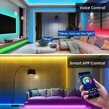 Smart Wifi Led Strip Lights RGB 5050 Led Tape Tuya Smart Life App Controlled, συνεργάζεται με την Alexa Google Home, για διακόσμηση δωματίων πάρτι