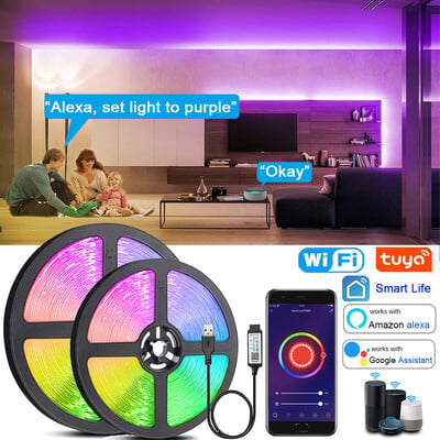 Intelligens Wifi Led szalagfények RGB 5050 Led Tape Tuya Smart Life alkalmazással vezérelhető, használható az Alexa Google Home szolgáltatással, a partiterem dekorációjához