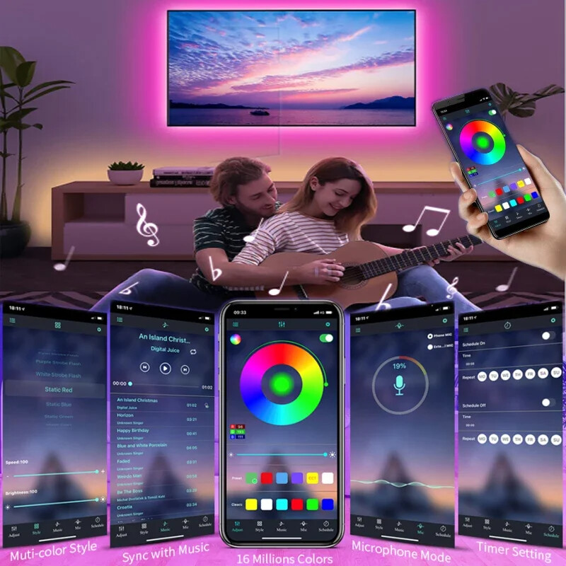 Bandă de lumină LED Keepsmile 15M 5050 RGB Controller APP Sincronizare muzică Schimbarea culorii Luce LED DIY Bandă flexibilă pentru lampă Conexiune SUA