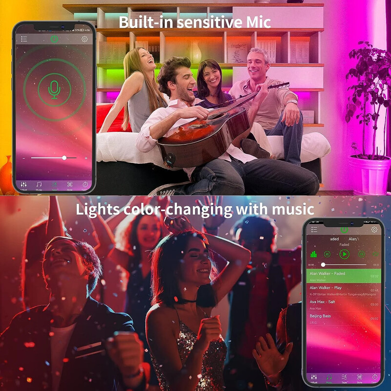 Bandă de lumină LED Keepsmile 15M 5050 RGB Controller APP Sincronizare muzică Schimbarea culorii Luce LED DIY Bandă flexibilă pentru lampă Conexiune SUA