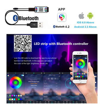 Светодиодна лента 2835 5050 USB Bluetooth Гъвкава лента за лампа 3 клавиша Звуков сензор RGB лента 1M 2M 3M 4M DC5V Декорация TV BackLight