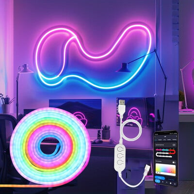 Bluetoothi LED-neoon-LED-ribavalgustid Neoontrossvalgusti muusikasünkrooniga RGBIC Dreamcolori jälitusriba lint ruumi mängude kaunistamiseks