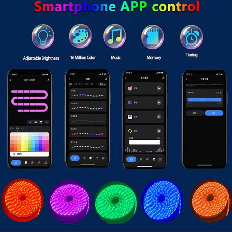 „Bluetooth“ LED neoniniai LED juostiniai šviestuvai Neoniniai lynų šviestuvai su muzikos sinchronizavimu RGBIC Dreamcolor juostelė, skirta kambario žaidimų dekoravimui