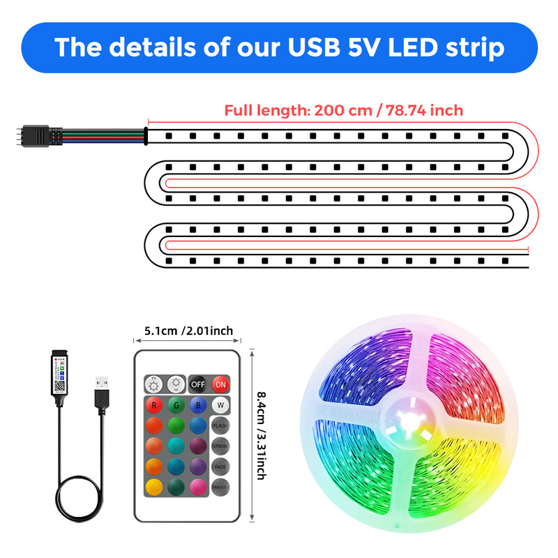 1M-30M LED juostelė šviesos muzikos sinchronizavimas 100 pėdų, 5V USB maitinama LED šviesos juosta su nuotoliniu RGB 3535 spalvų keitimo LED juostele, skirta Decro