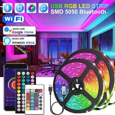 LED lámpák Bluetooth 5050 SMD USB LED szalag Alexa APP Control WIFI RGB Ragasztó Luces Led TV háttérvilágítású lámpák szoba dekorációhoz