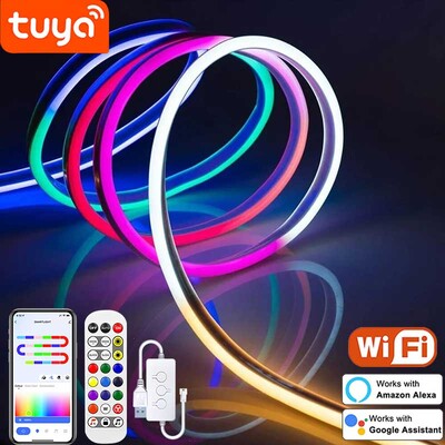 TUYA LED Neon Strip Light USB 5V Silicone Neon Rope Lights 72LED/M With Music Sync RGBIC Dreamcolor Chasing Strip Tape for Room