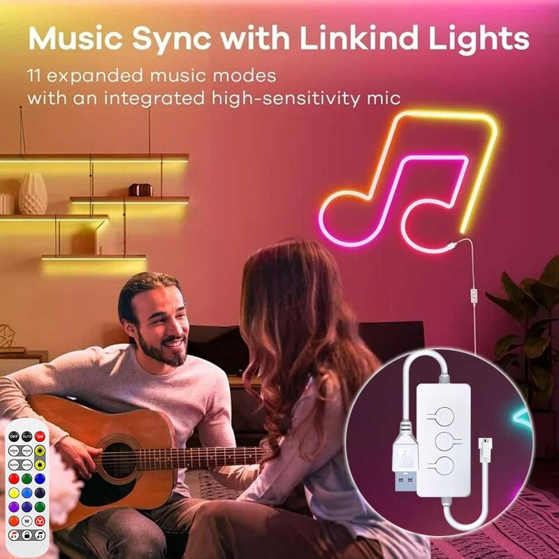 TUYA LED neoninė juostelė, USB 5V silikoniniai neoniniai lynų žibintai 72LED/M su muzikos sinchronizavimu RGBIC Dreamcolor juostelė kambariui