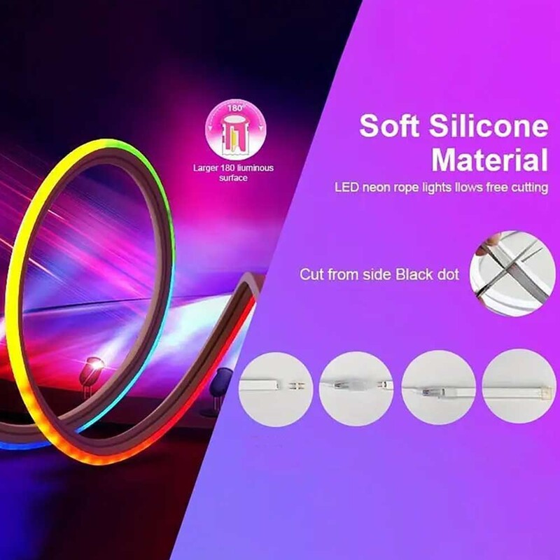 TUYA LED neoninė juostelė, USB 5V silikoniniai neoniniai lynų žibintai 72LED/M su muzikos sinchronizavimu RGBIC Dreamcolor juostelė kambariui