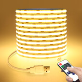 DC5V COB Λωρίδα LED με Ρυθμιζόμενο Τηλεχειριστήριο 2/3/5M Λευκό/Ζεστό Λευκό Φωτιστικό Λωρίδας COB για Φωτισμό ντουλαπιού εσωτερικού σπιτιού