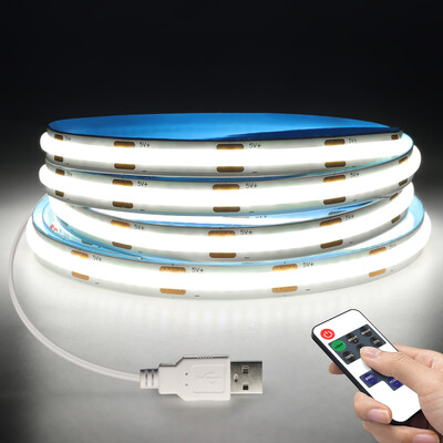 DC5V COB Λωρίδα LED με Ρυθμιζόμενο Τηλεχειριστήριο 2/3/5M Λευκό/Ζεστό Λευκό Φωτιστικό Λωρίδας COB για Φωτισμό ντουλαπιού εσωτερικού σπιτιού