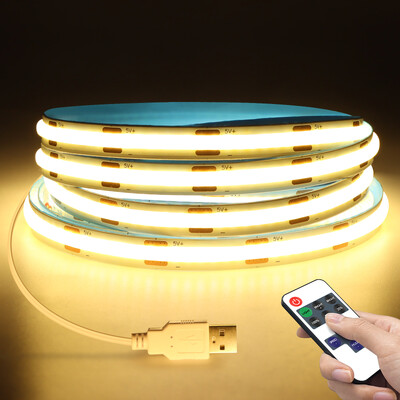 DC5V COB Λωρίδα LED με Ρυθμιζόμενο Τηλεχειριστήριο 2/3/5M Λευκό/Ζεστό Λευκό Φωτιστικό Λωρίδας COB για Φωτισμό ντουλαπιού εσωτερικού σπιτιού