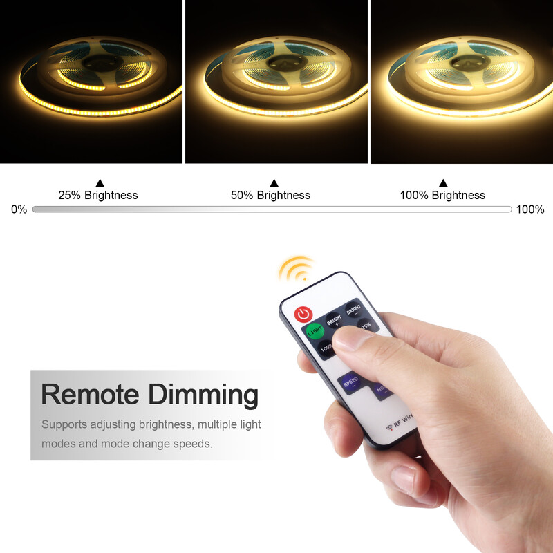 DC5V COB LED juostelė su pritemdomu nuotolinio valdymo pulteliu 2/3/5M balta/šiltai balta COB juostos lemputė, skirta vidaus namų spintelės dekoro apšvietimui