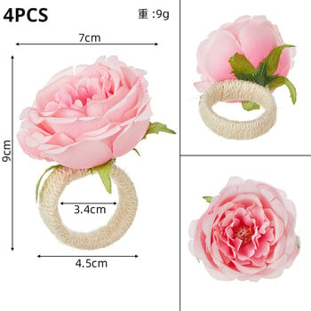Изискан сватбен пръстен за салфетки с цветя от рози 4PCS Денят на Свети Валентин хотелски пръстен за салфетки творчески пръстен за салфетки с цветя в устата бутон за салфетки