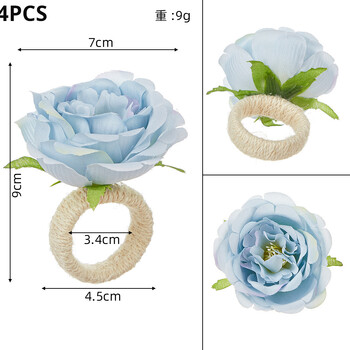 Изискан сватбен пръстен за салфетки с цветя от рози 4PCS Денят на Свети Валентин хотелски пръстен за салфетки творчески пръстен за салфетки с цветя в устата бутон за салфетки