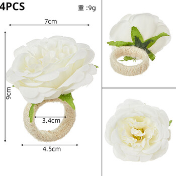 Изискан сватбен пръстен за салфетки с цветя от рози 4PCS Денят на Свети Валентин хотелски пръстен за салфетки творчески пръстен за салфетки с цветя в устата бутон за салфетки